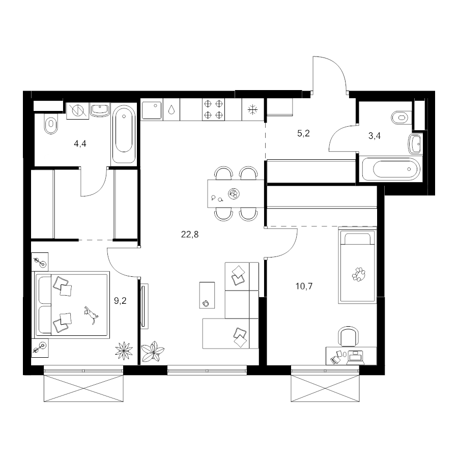 3 ккв (Евро) 64 м²