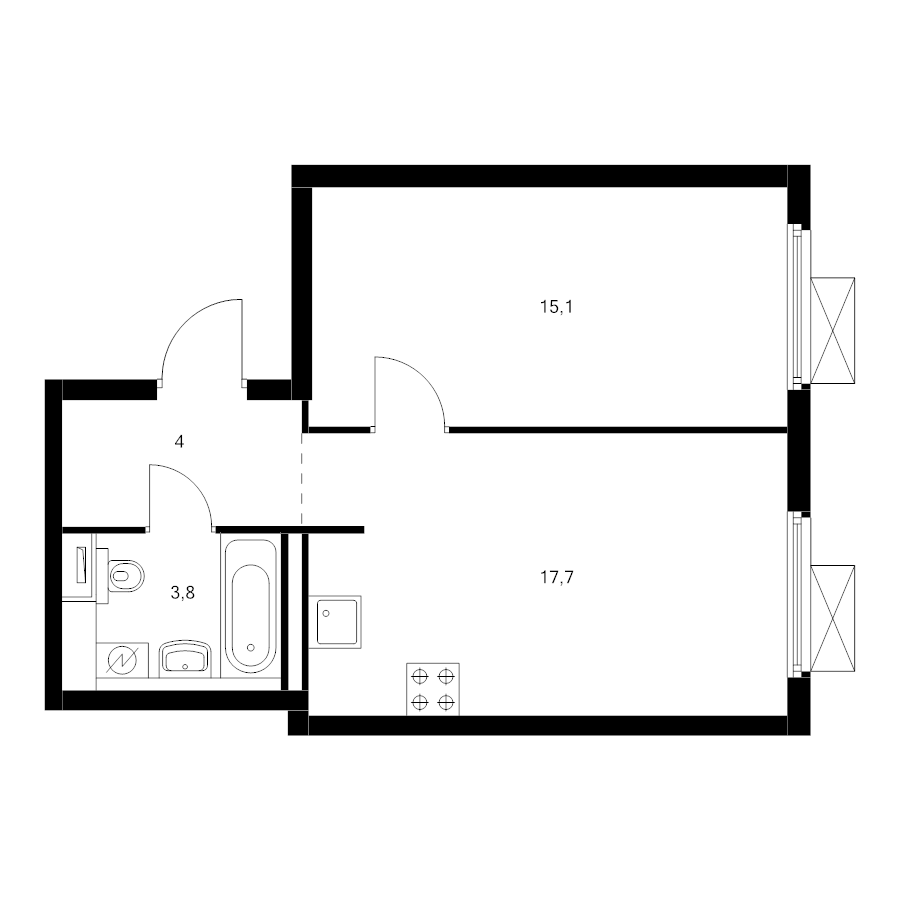 2 ккв (Евро) 40,5 м²