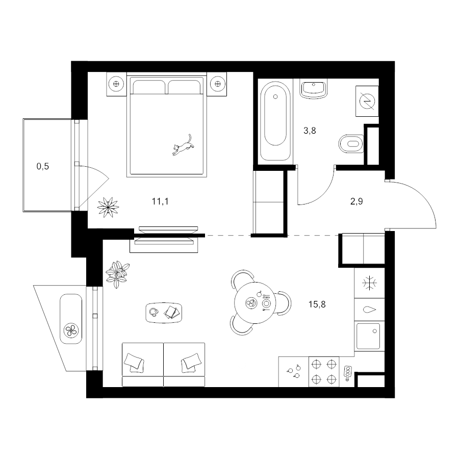 2 ккв (Евро) 34,1 м²