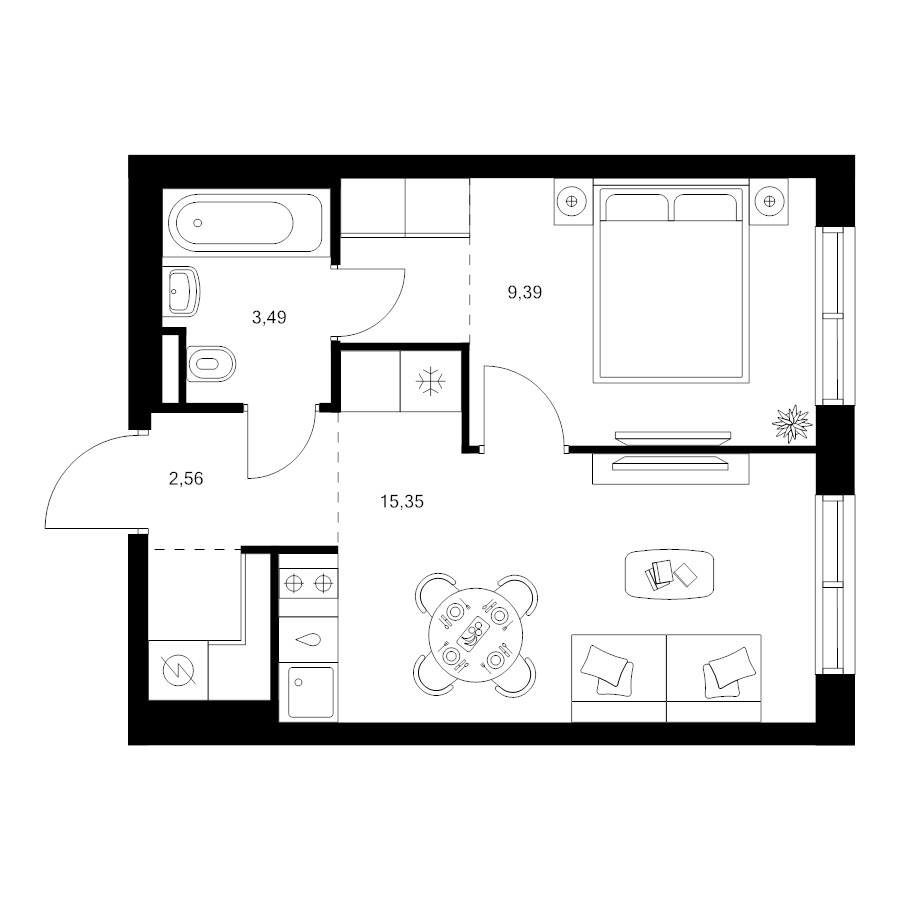 2 ккв (Евро) 35,1 м²
