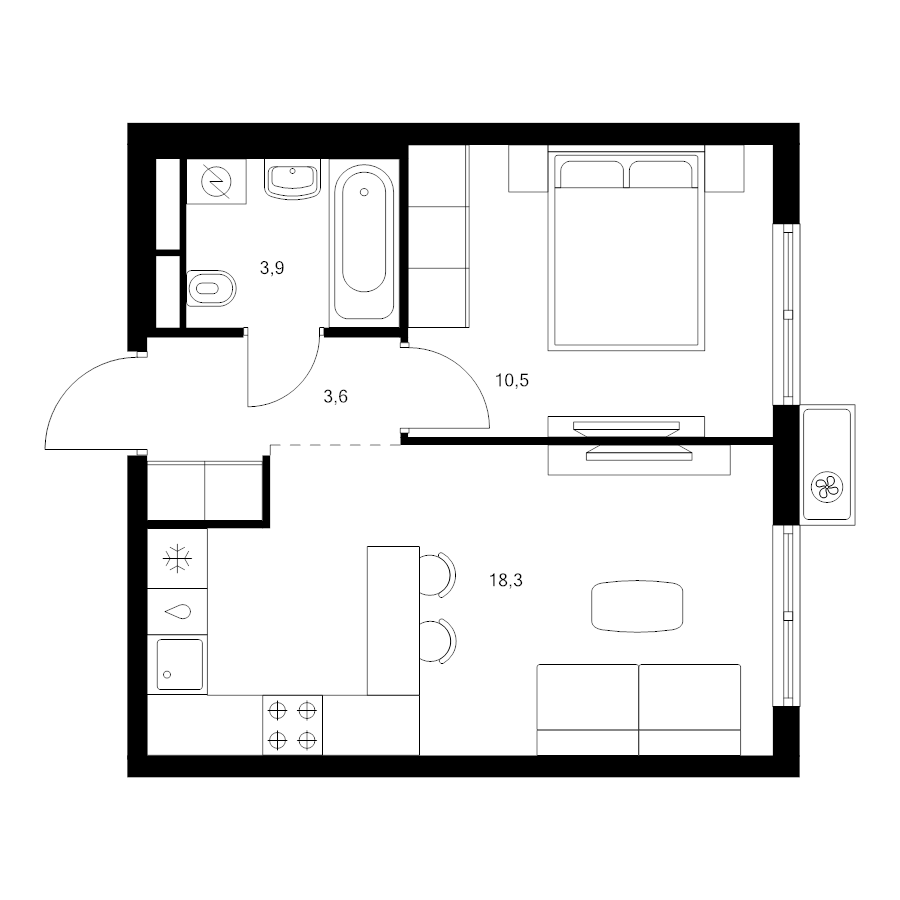 2 ккв (Евро) 36,3 м²
