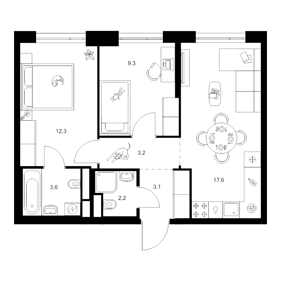 3 ккв (Евро) 51,3 м²