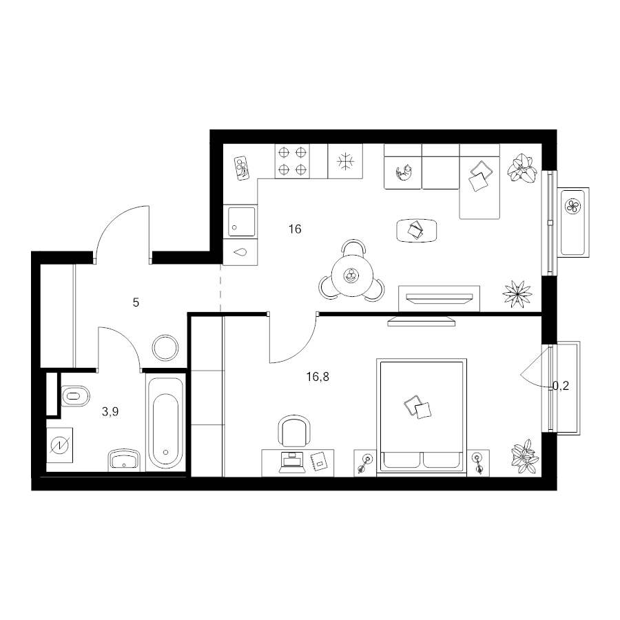 2 ккв (Евро) 41,9 м²
