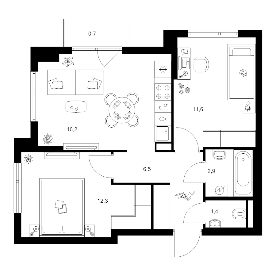 3 ккв (Евро) 51,6 м²