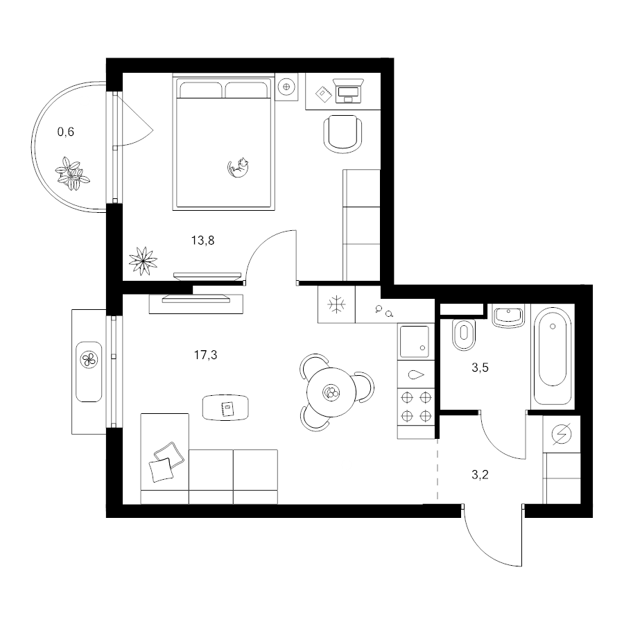 2 ккв (Евро) 38,4 м²