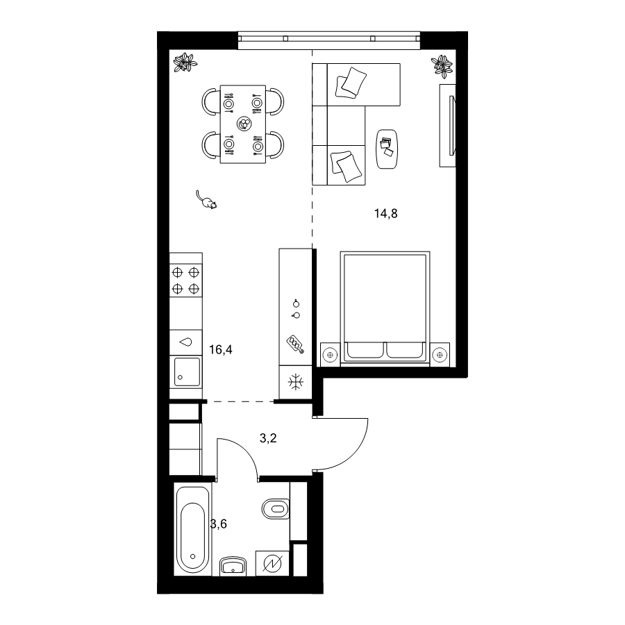2 ккв (Евро) 38 м²