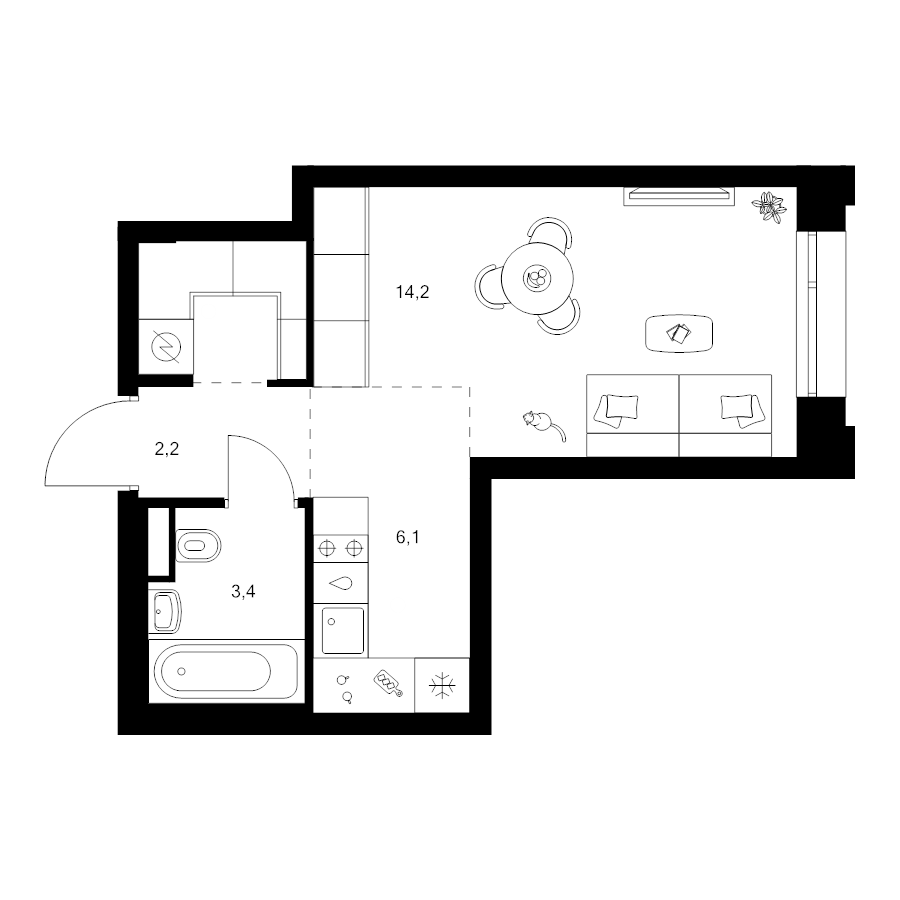 Студия 29,6 м²