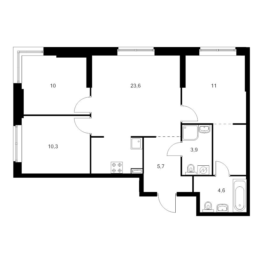 4 ккв (Евро) 73,4 м²