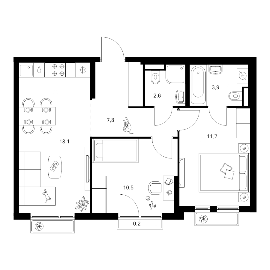 3 ккв (Евро) 54,8 м²