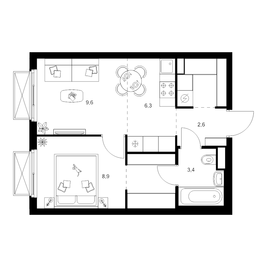 2 ккв (Евро) 37,6 м²