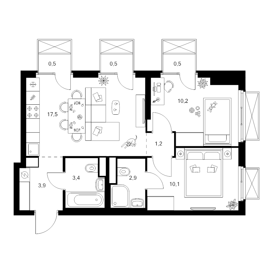 3 ккв (Евро) 50,7 м²