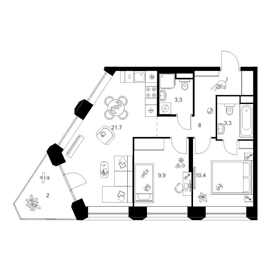 3 ккв (Евро) 58,6 м²