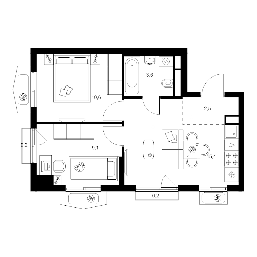 3 ккв (Евро) 41,6 м²