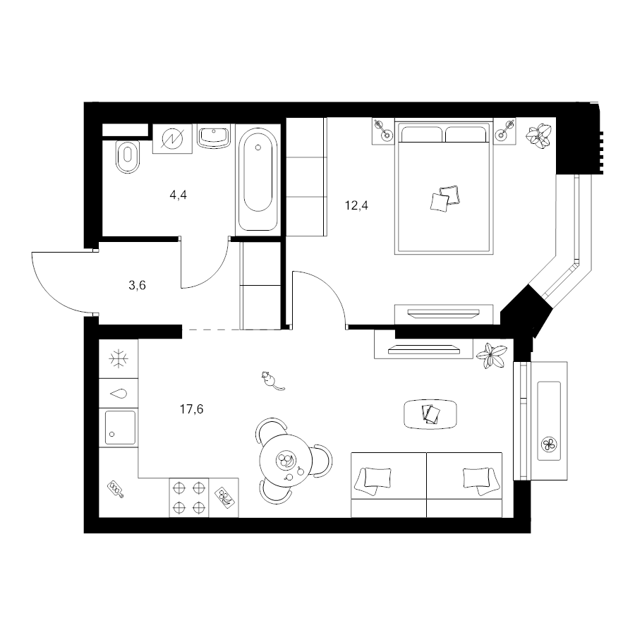 2 ккв (Евро) 38 м²