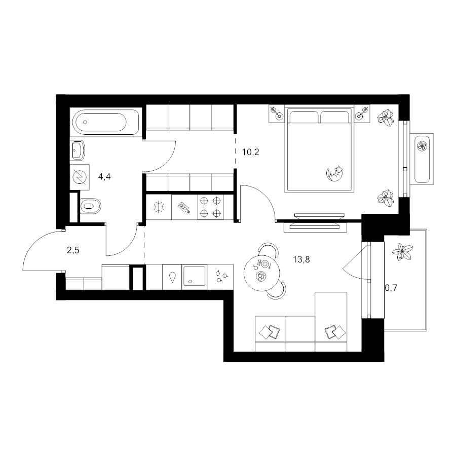1 ккв 35,8 м²