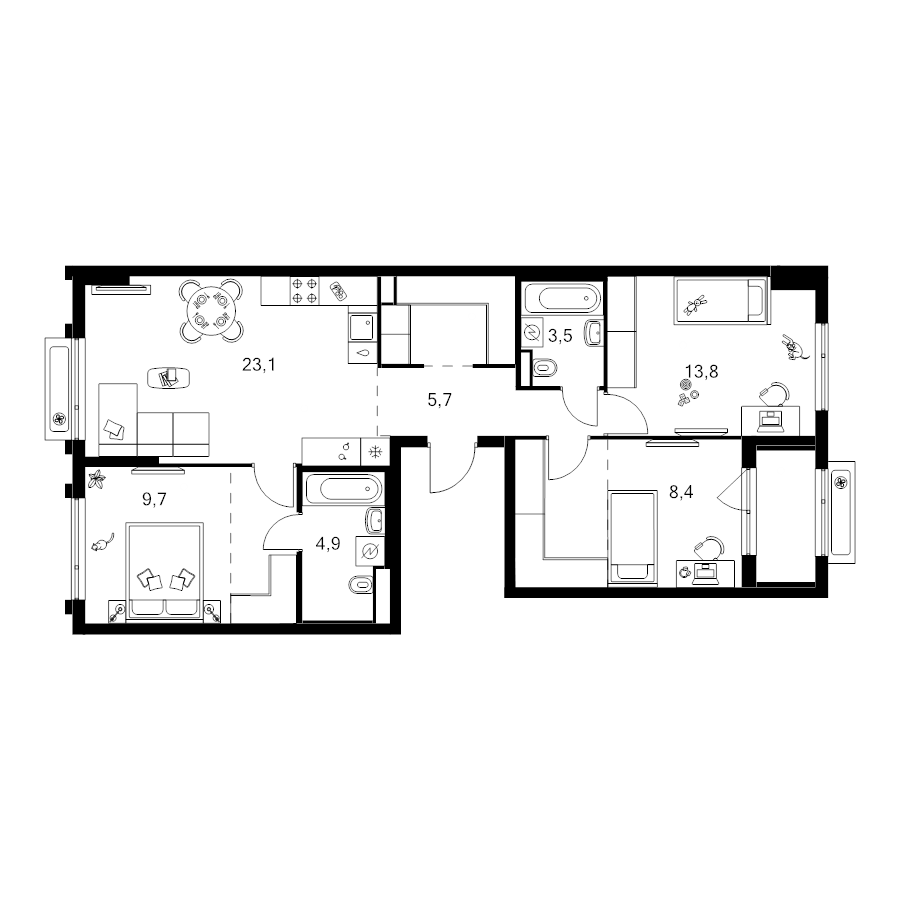 4 ккв (Евро) 85,9 м²