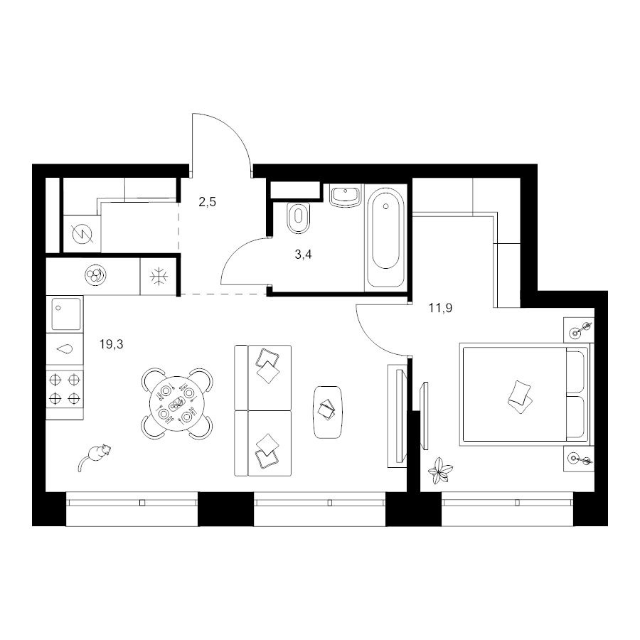 2 ккв (Евро) 39,2 м²