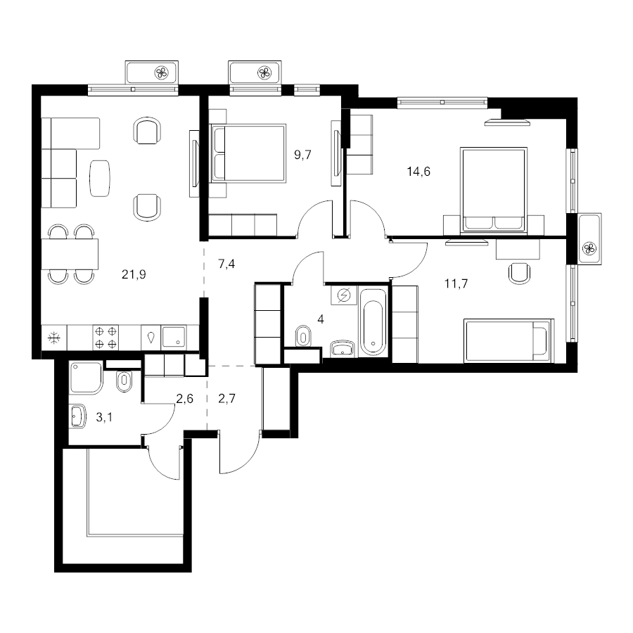 4 ккв (Евро) 85,2 м²
