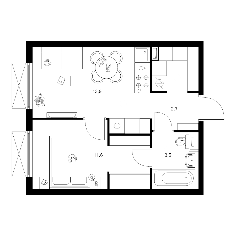 1 ккв 34,7 м²