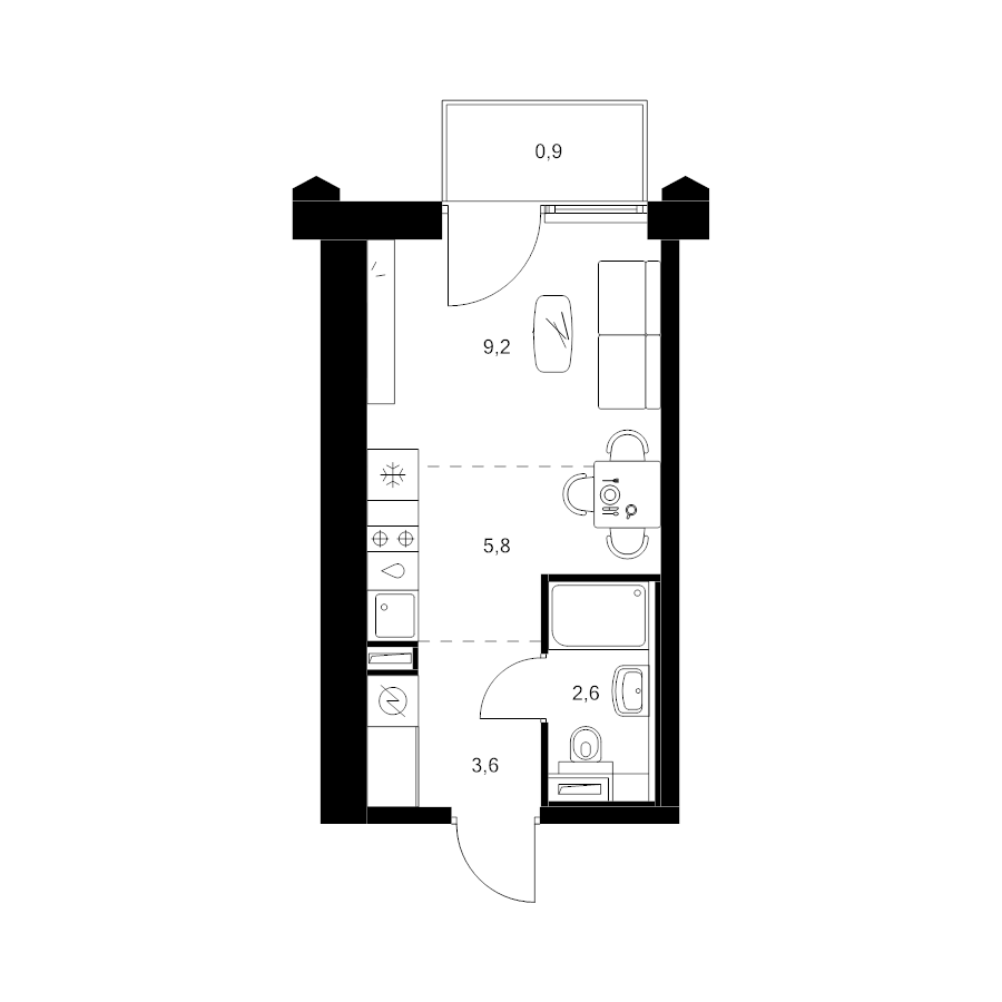 Студия 22,1 м²