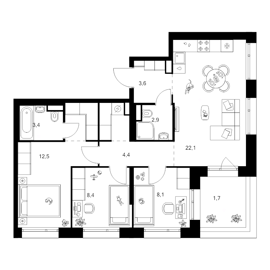 4 ккв (Евро) 72,6 м²