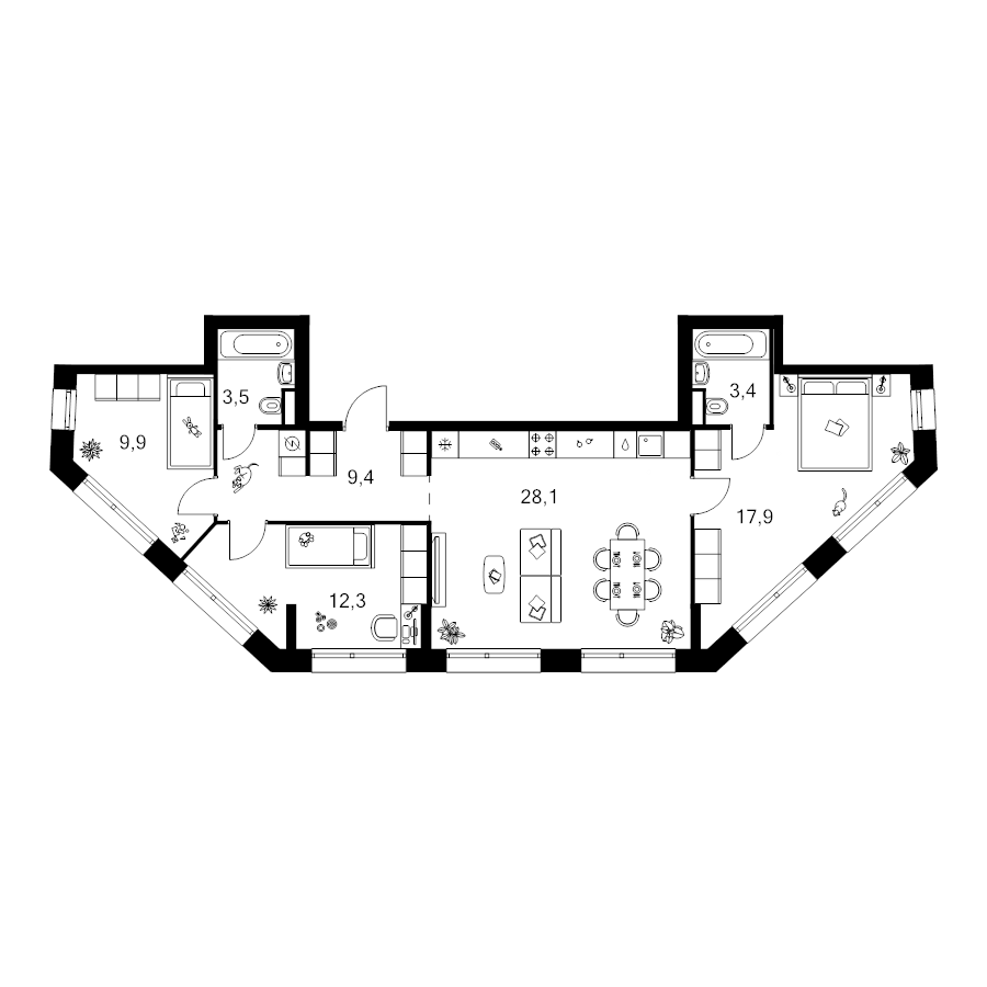 4 ккв (Евро) 84,3 м²