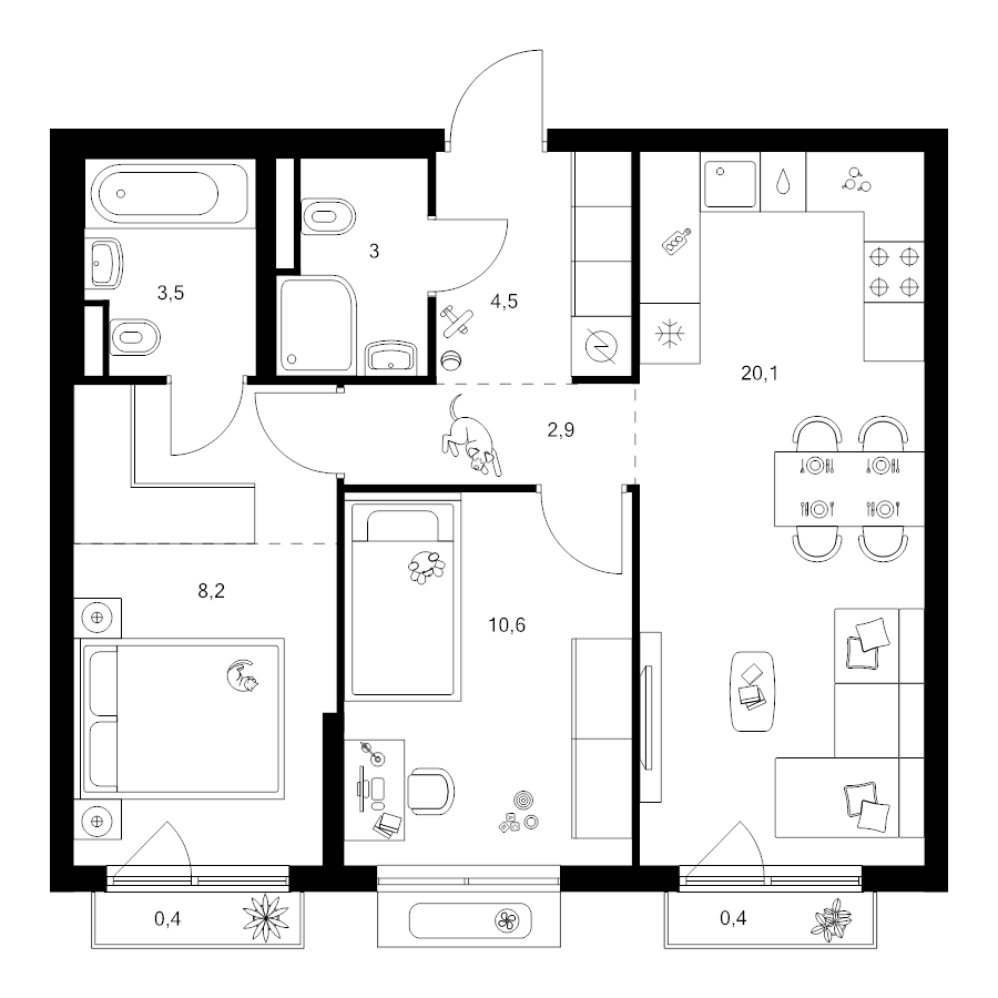 3 ккв (Евро) 57,7 м²