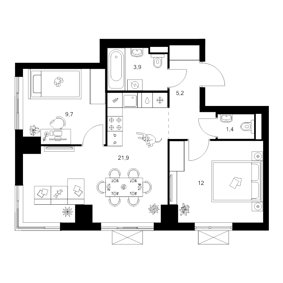 3 ккв (Евро) 54,1 м²