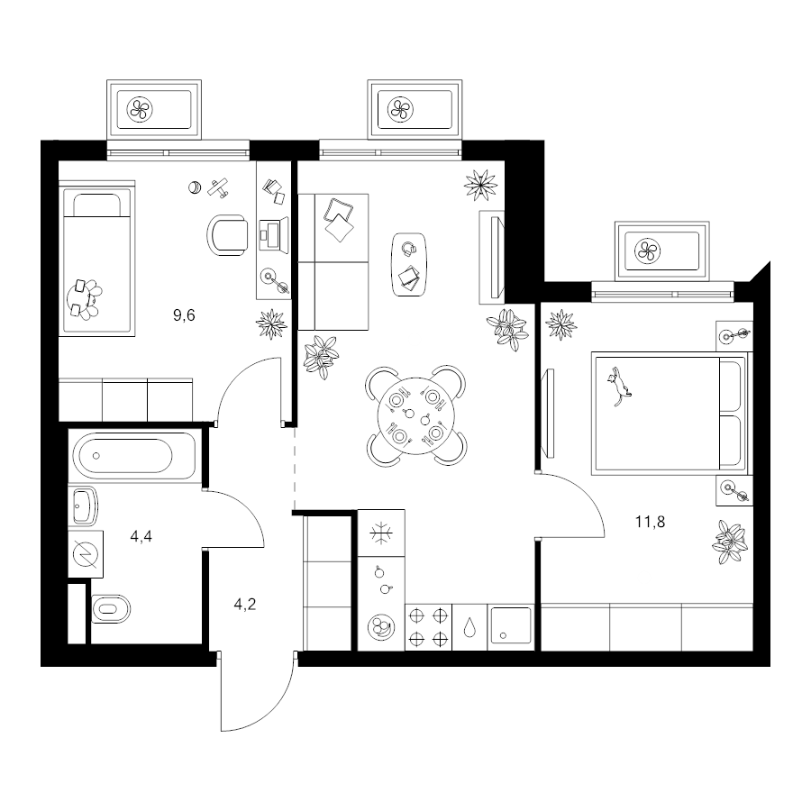 3 ккв (Евро) 46,4 м²