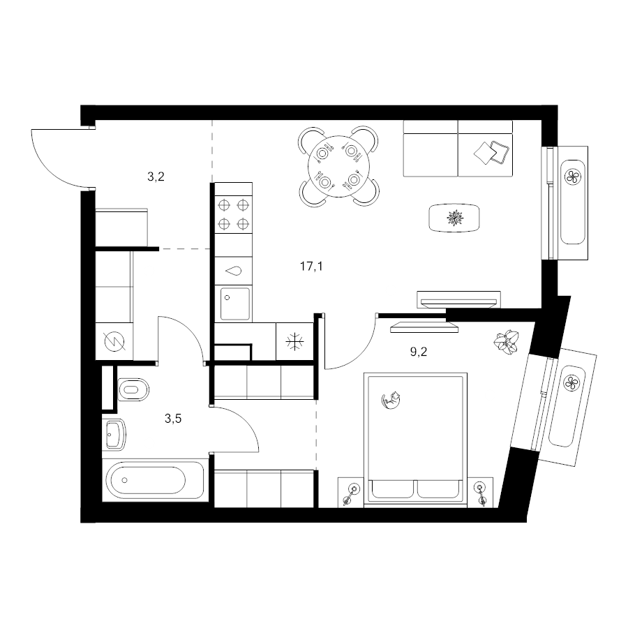 2 ккв (Евро) 40,4 м²