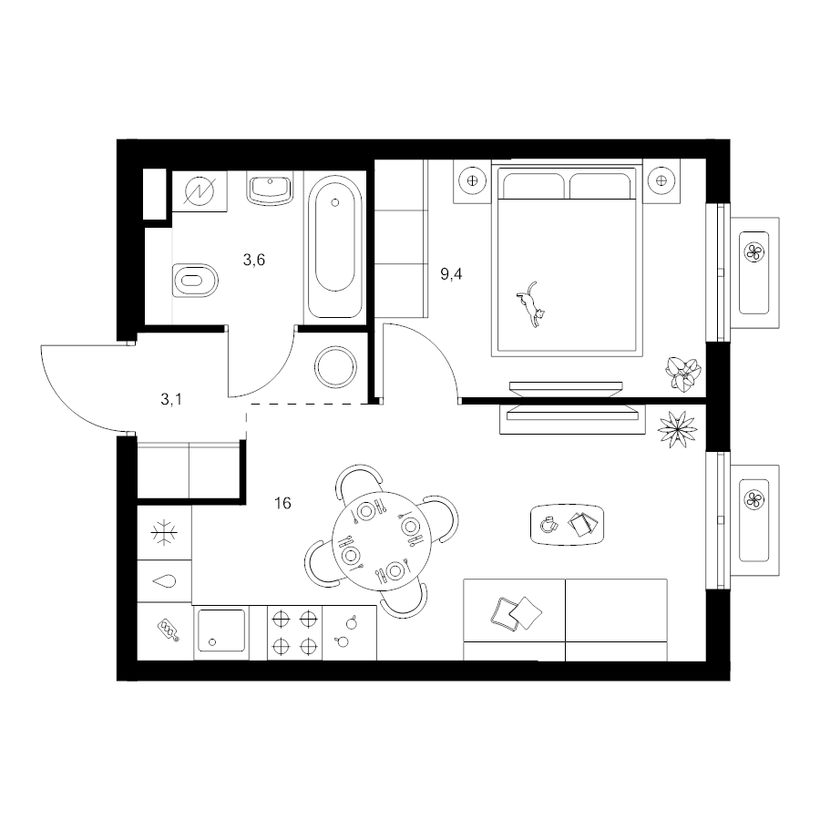 2 ккв (Евро) 32,1 м²