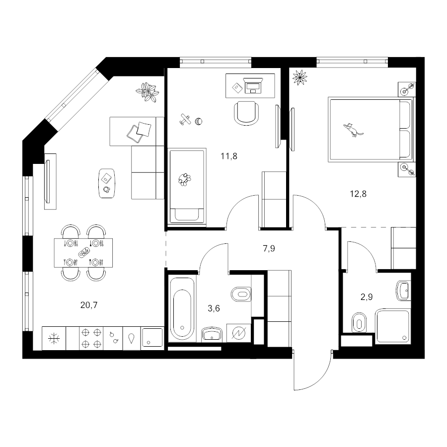 3 ккв (Евро) 61,2 м²