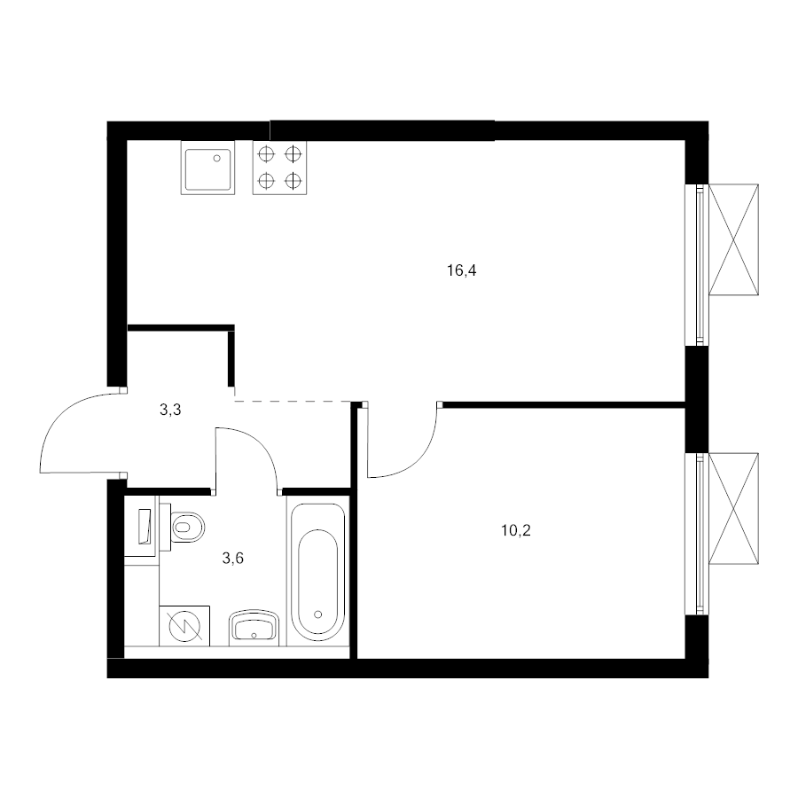 2 ккв (Евро) 33,8 м²