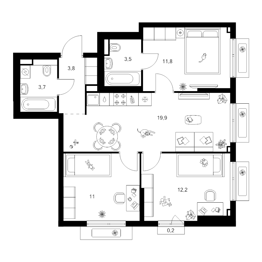 4 ккв (Евро) 66,1 м²