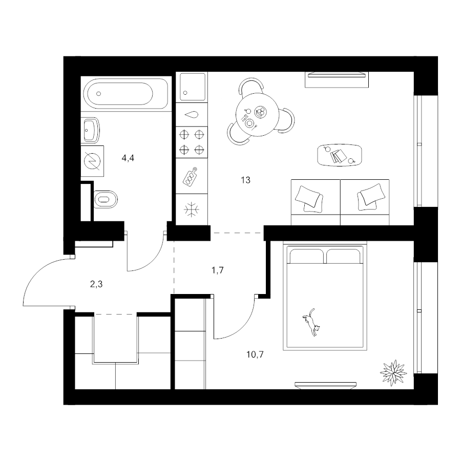 1 ккв 34,6 м²