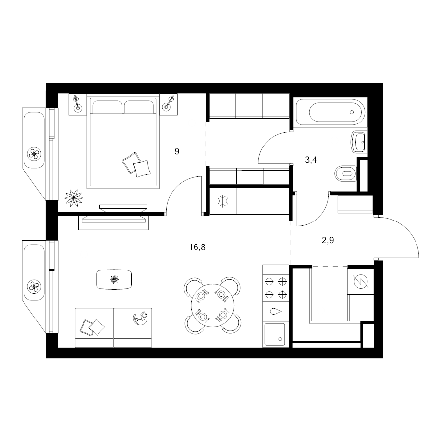 2 ккв (Евро) 38,7 м²