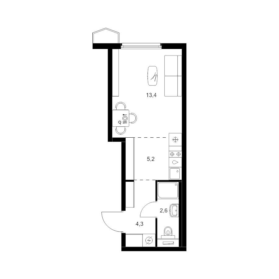 Студия 25,5 м²