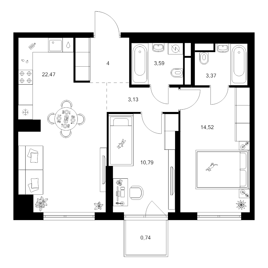 3 ккв (Евро) 62,5 м²