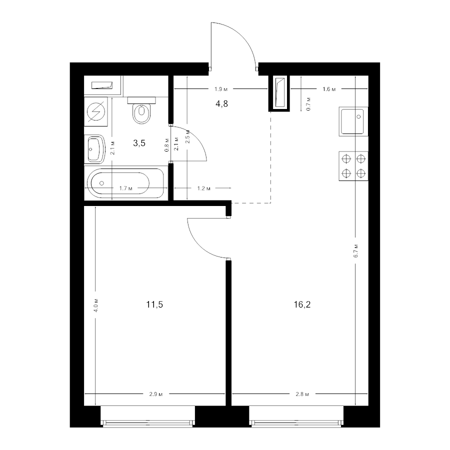2 ккв (Евро) 36 м²