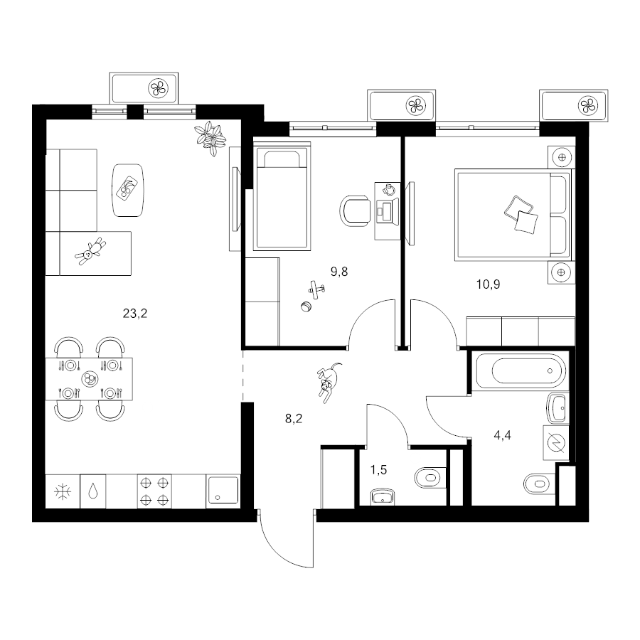 3 ккв (Евро) 58 м²