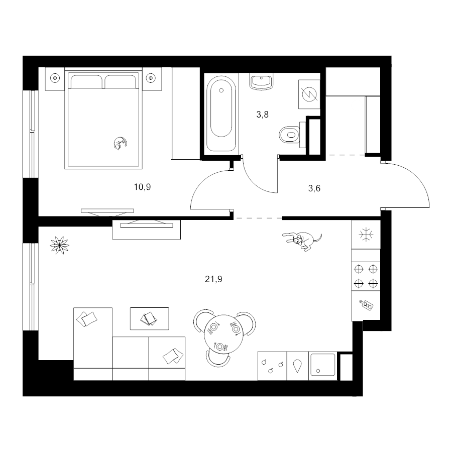 2 ккв (Евро) 42,2 м²
