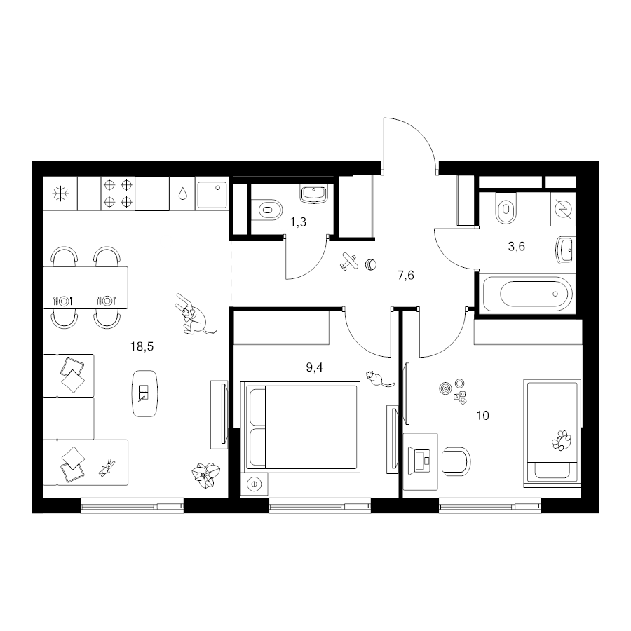 3 ккв (Евро) 50,4 м²