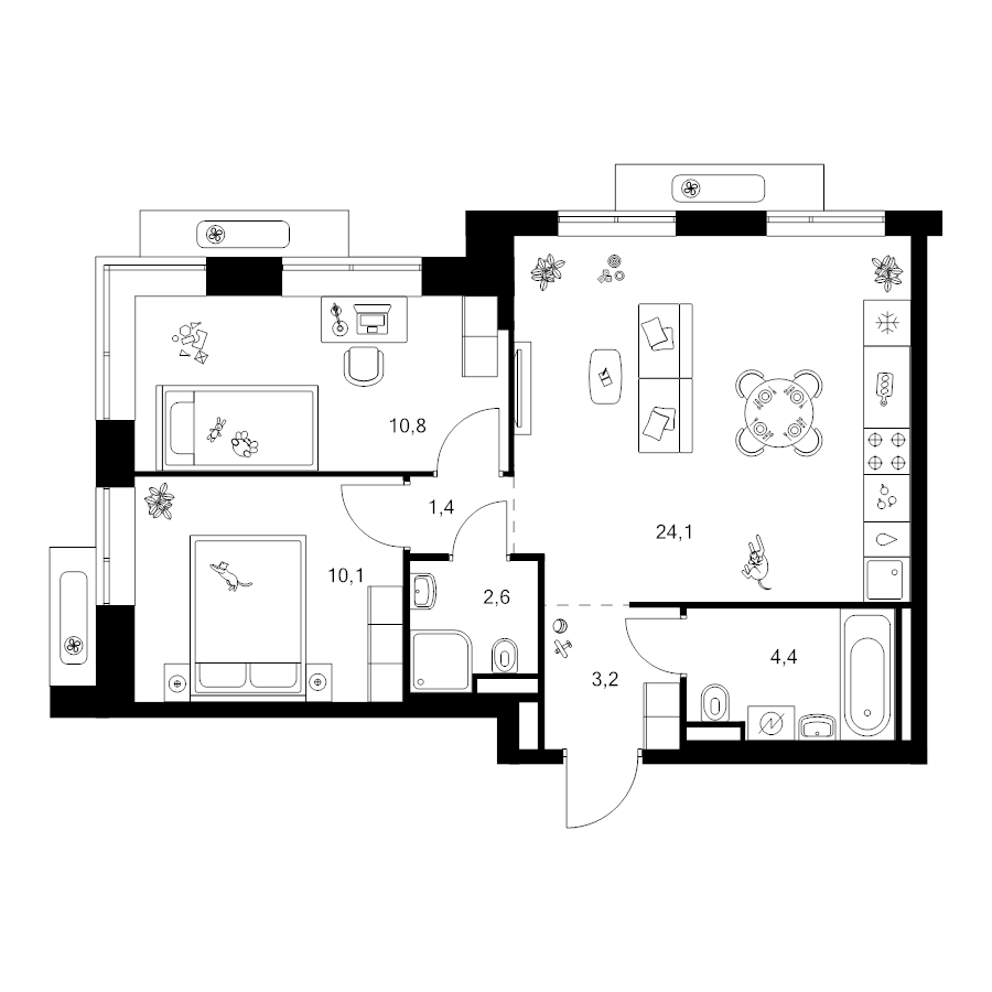 3 ккв (Евро) 56,6 м²