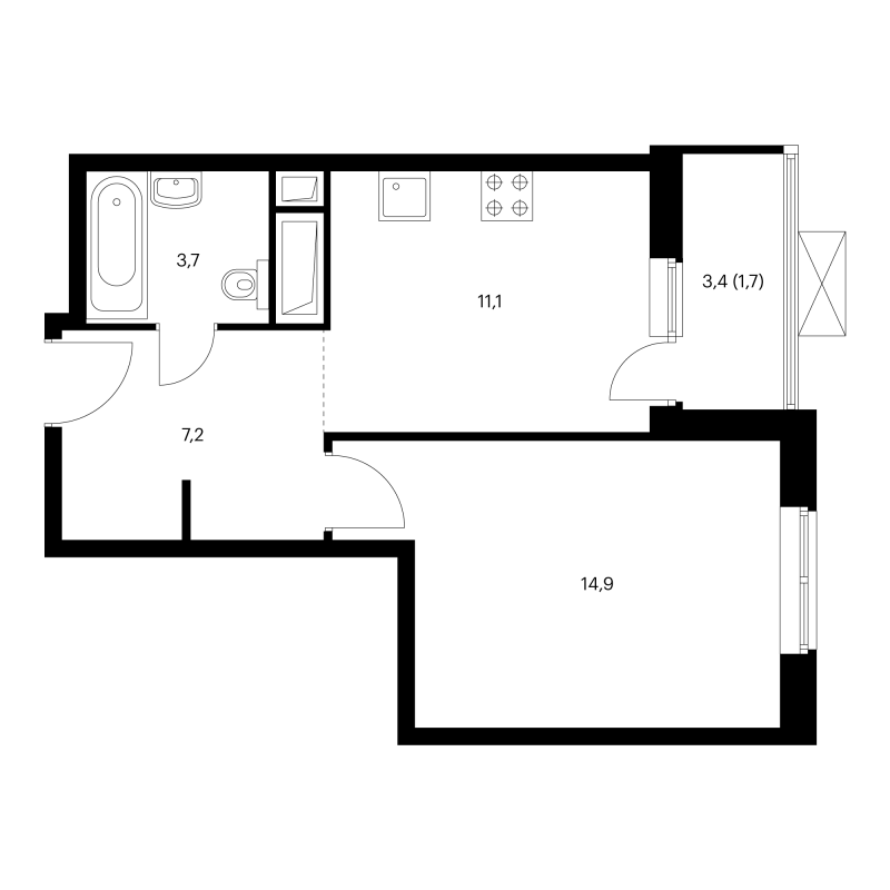 1 ккв 38,9 м²