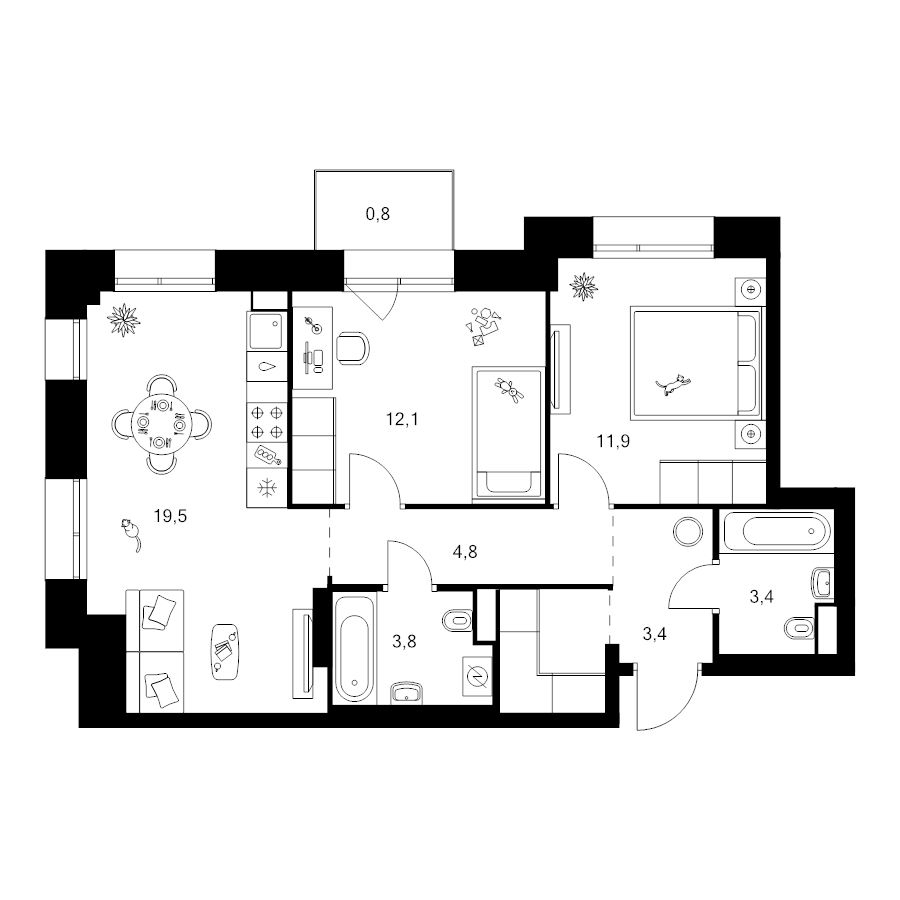 3 ккв (Евро) 62,7 м²