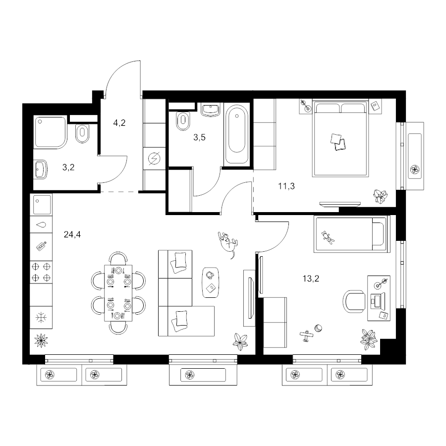 3 ккв (Евро) 62,4 м²