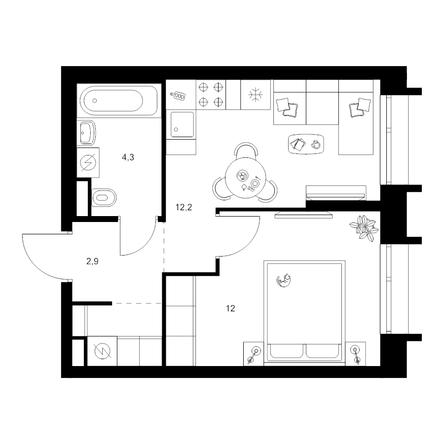 1 ккв 33,4 м²