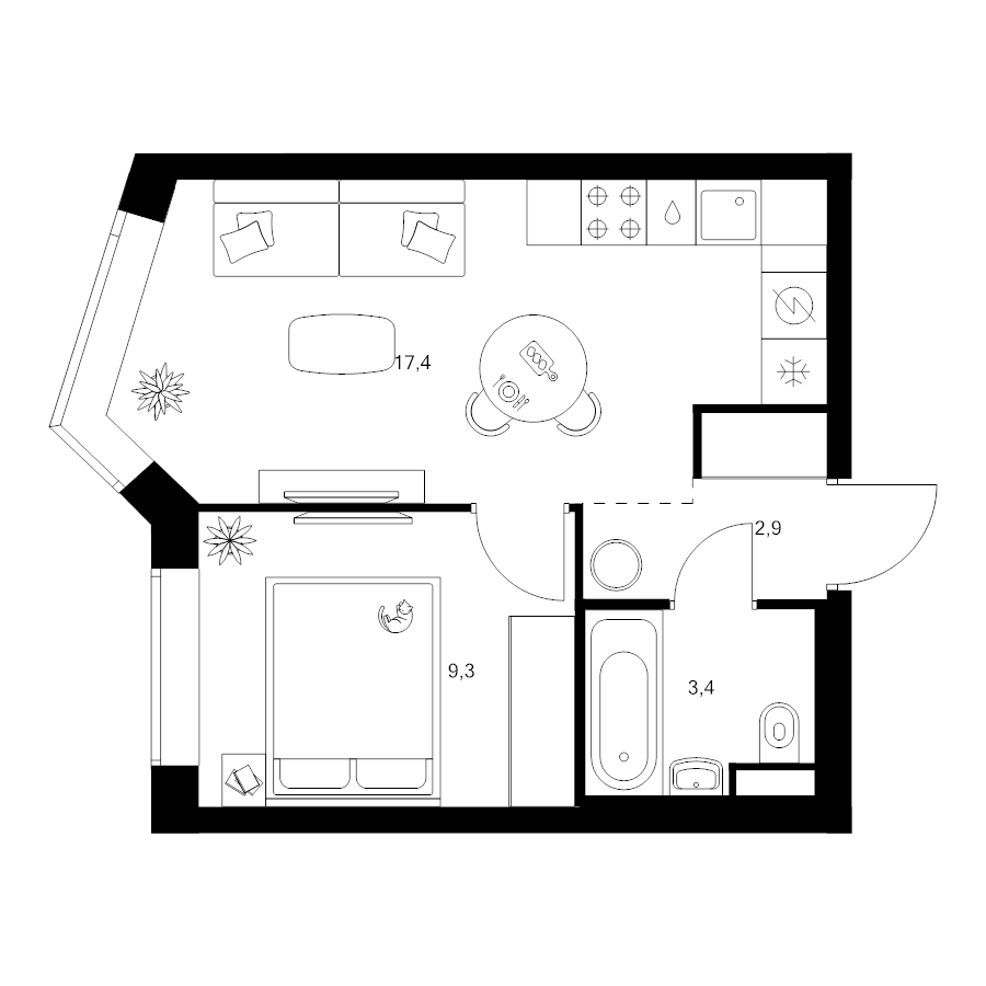 2 ккв (Евро) 33 м²
