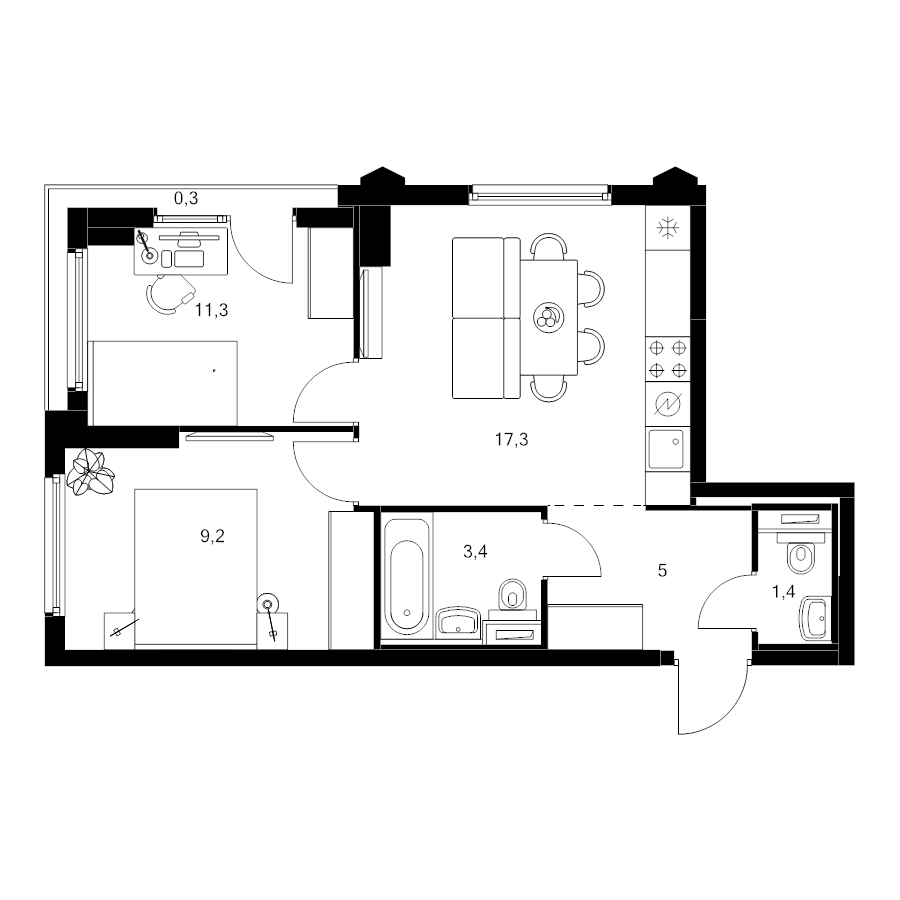 3 ккв (Евро) 47,9 м²