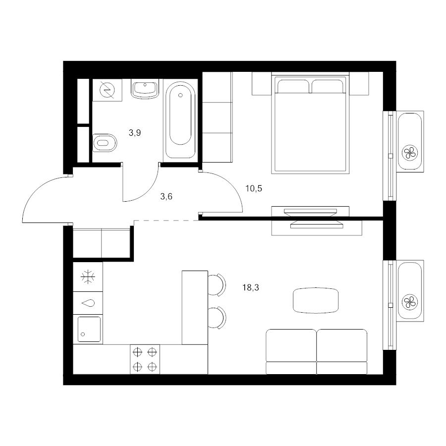 2 ккв (Евро) 36,3 м²